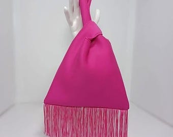 Hot Pink Neoprene Knot Bag with Fringe | Elevated Handmade Japanese Style