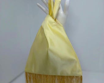 Soft Yellow Elevated Satin Sheen Bag with Matching Fringe