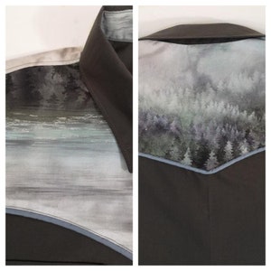 Nature, forest, trees, charcoal gray, western shirt, cowboy shirt, small to 3xl, pearl snaps, men's gift, gift for dad