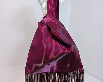 Berry Colour Organza Knot Bag with Fringe