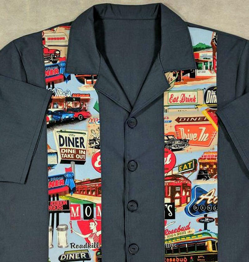 Retro Diner Bowling Shirt Old School Size Medium Drive In Ready to Ship SALE