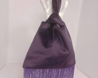 Deep Purple Velveteen Knot bag with Fringe