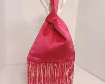 Hot Pink Velvet Fringe Knot Bag