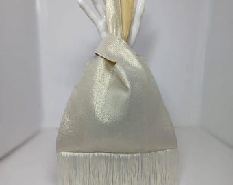 Champagne gold tone metallic Knot bag with Fringe
