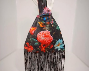 Velvet Touch Floral Statement Fringe Knot Bag