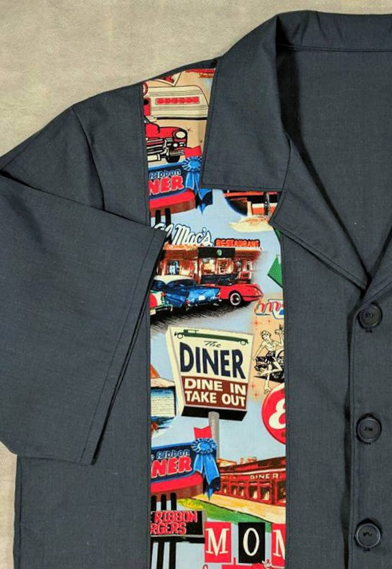 Retro Diner Bowling Shirt Old School Size Medium Drive In Ready to Ship SALE