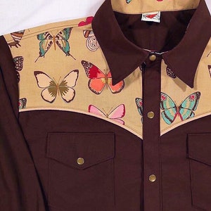 Western Shirt, Butterfly, Cowboy Shirt, insect, butterflies. Short or Long Sleeve, Small to 3XL, Vintage Style, Rockabilly