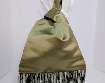 Handmade Olive Knot Bag | Elevated Satin Sheen Bag with Matching Fringe