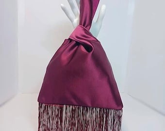 Mulberry Satin Look Knot Bag with fringe