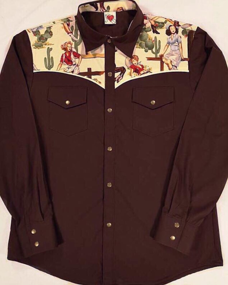 Mens Retro Swim Suits & Cabana Sets     Western Shirt Pinups Cowboy Shirt Pinup Girl Short or Long Sleeve Small to 3XL Vintage Style Rockabilly $105.00 AT vintagedancer.com