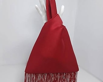 Deep Red Knot Bag with Fringe | Elevated Handmade Japanese Style