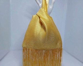Gold metallic Knot bag with Fringe