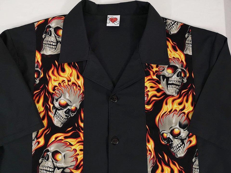 Flames, Skulls, Flaming Skull, Bowling Shirt, Rockabilly Flames, Skulls, Flaming Skull, Bowling Shirt, Rockabilly