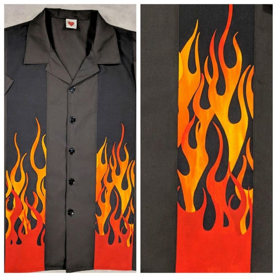 Flame Shirt Bowling Shirt Flames Fire Rockabilly Vintage