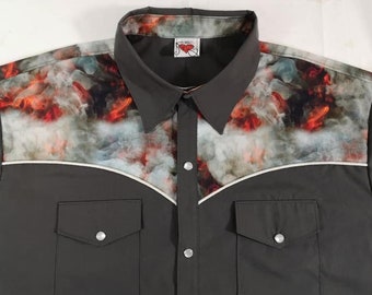 Fire Shirt, Western Shirt, Fire, Smoke, Charcoal Grey, Long or Short Sleeve, Made to Order