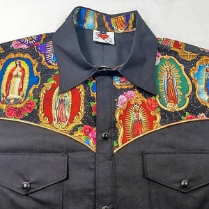 Our Lady of Guadalupe, Men's Western Shirt, Made to Order, religious icon