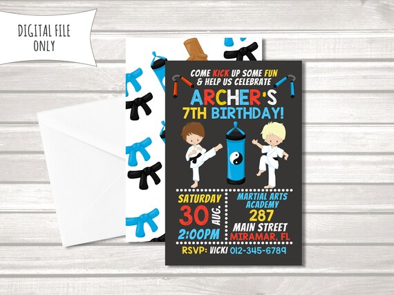 Ragazzi Karate Invito Invito Di Compleanno Karate Invito Judo Invito Taekwondo Personalizzato File Stampabile Digitale