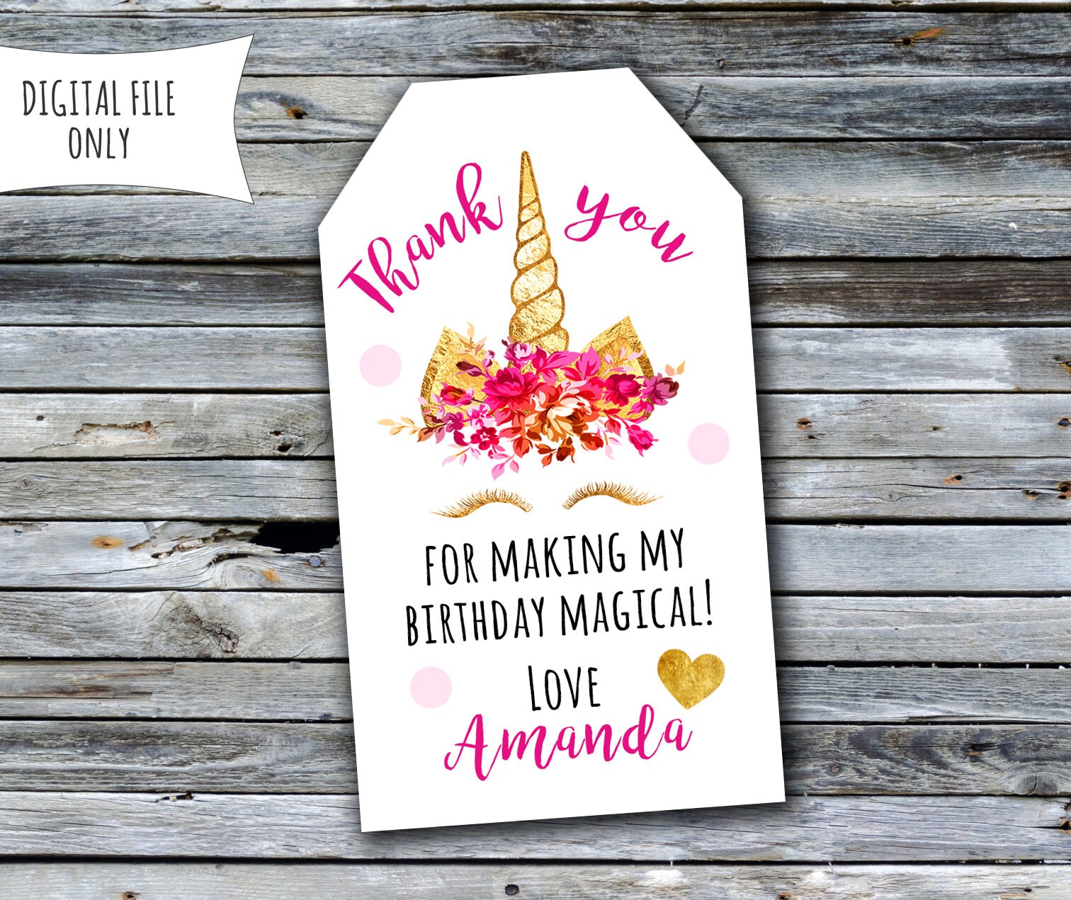 unicorn thank you tags gold foil unicorn party bag tags