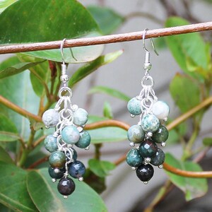 Natural Green Ombré Gemstone Cluster Dangle Earrings | Statement Earrings | Natural Indian Agate | 925 Sterling Silver