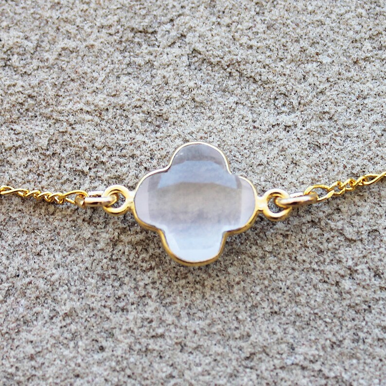 Delicate Natural Stone Faceted Lucky Clover Labradorite Semi Precious Stone Pendant 14K Yellow Gold or Sterling Silver image 7