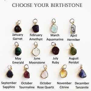 Add-On Birthstone for a Pendant Necklace - Small 10mm Raw Rough Irregular Natural Birthstone - 14K Yellow Gold Plated