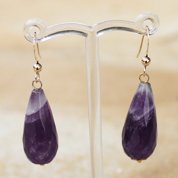 Sterling Silver 925 Gold Tone Faceted Oval Purple Amethyst Dangle Pendant