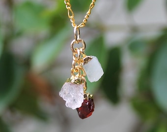 Tiny Raw Rough Multi-Birthstone Pendant | Gold or Silver | Children's birthstone pendant for mum or grandma