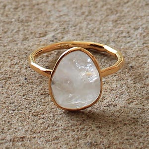 Faceted Semi-Precious Natural GemStone 18ct Gold Plated Moonstone Statement Ring - Size 7, 8 & 9
