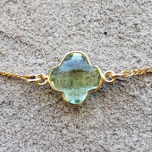 Delicate Natural Stone Faceted Lucky Clover Labradorite Semi Precious Stone Pendant 14K Yellow Gold or Sterling Silver image 6