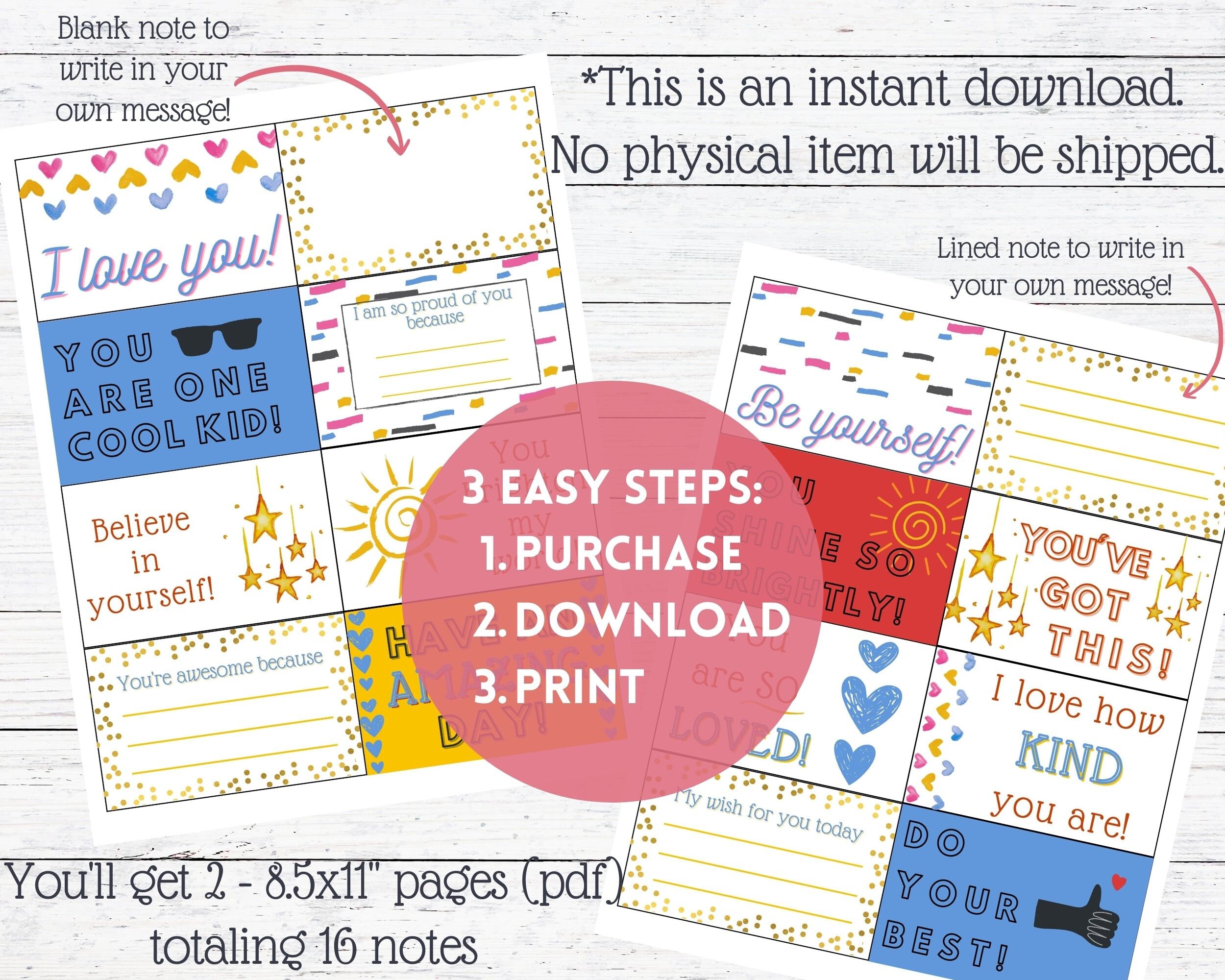 Notes For Kids Lunchbox Notes for Kids, Printable Lunch Box Notes, Positive Notes ...