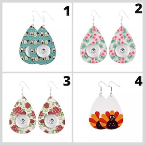 18mm/20mm Faux Leather Teardrop Earrings for Snap Jewelry - Item# 2725-2902-2904-32774