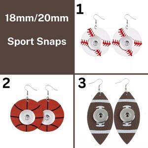 18mm/20mm Faux Leather Sports Snap Jewelry Earrings - Item# 2626-2628-8006