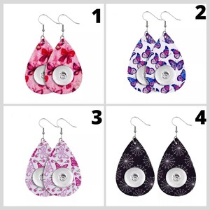 18mm/20mm Butterfly Faux Leather Teardrop Snap Jewelry Earrings - Item# 2812-2826-2828-2932