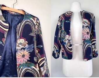 vintage 90s tapestry cropped blazer | 1990s floral bolero jacket | grunge boho