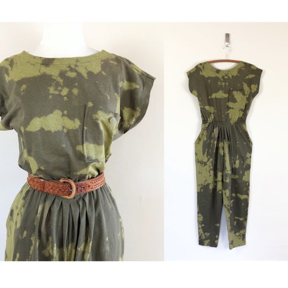 vintage army green tie dye jumpsuit | coverall ro… - image 1
