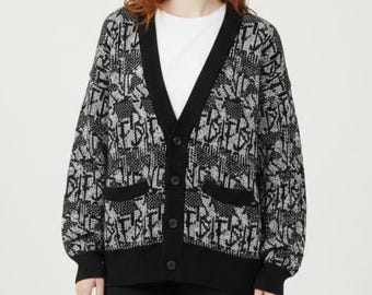 vintage 90er jahre abstrakte strickjacke | geometrische Pullover | Opa Grunge retro