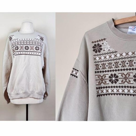 vintage screen print cross-stitch 80s 90s sweatshirt single stitch jerzees