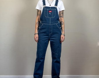 vintage 90s Dickies overalls dark denim jean  bib jeans coveralls cotton grunge