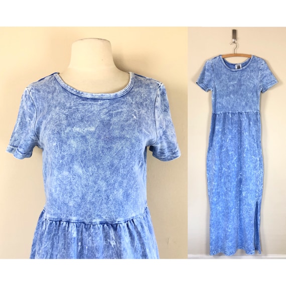 denim tie dye dress Chic Modest Cotton Denim Halter Tie-Dye Maxi Dress kalisa
