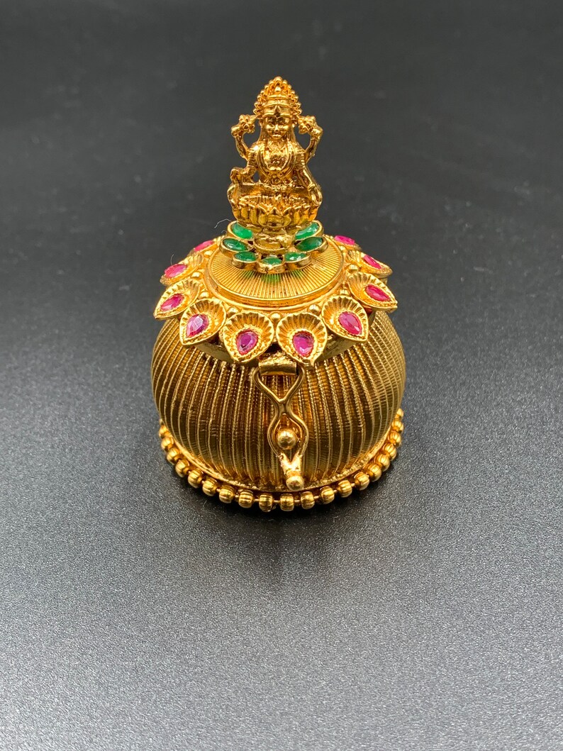 Kumkum Box/ Puja Item/ Ring Box/ Antique Box/ Lakshmi Devi Kumkum Box/ Sindhoor Box/ Jewelry Box/ Gifted Item image 1