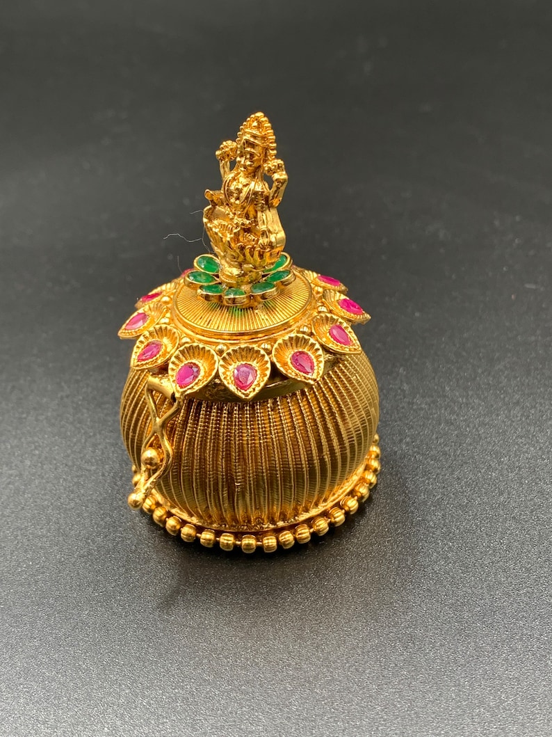 Kumkum Box/ Puja Item/ Ring Box/ Antique Box/ Lakshmi Devi Kumkum Box/ Sindhoor Box/ Jewelry Box/ Gifted Item image 3