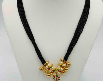 Multicolor Stones Pendant/ Black Diamond Beads Necklace/ Party Wear Necklace/ Mangalsutram/ Black Beads Chain