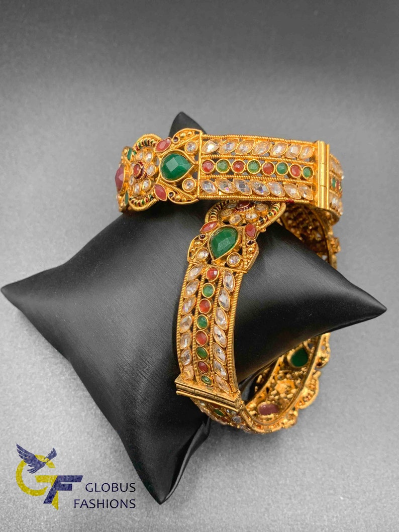 Kundan Stones Bangles/ Bollywood Bangles/ Kada Bangles/ Screw Type Bangles/ Party Wear Bangles/ Wedding Bangles/ Traditional Bangles image 5