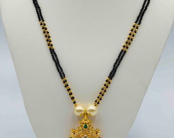 Peacock Pendant/ Mangalsutram/ Black Beads Necklace/ Party Wear Necklace/ Wedding Chain/ Black Diamonds Beads Necklace