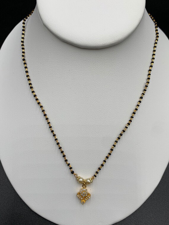 CZ Stones Pendant Black Beads Chain Mangalsutram Black Diamond