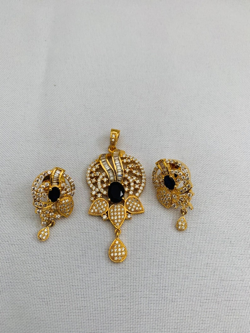 Sapphire Stones pendant Set Party Wear Pendant Set CZ Stones Pendant Set Pendant Set Gifting Jewelry