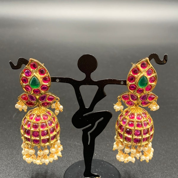 Kemp Earrings/ Ruby Jumkas/ Party Wear Earrings/ Pearls Earrings/ Earrings/ Wedding Jewelry/ Bollywood Jewelry/ Jumka Earrings