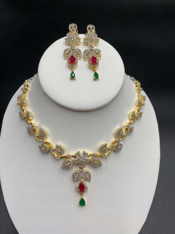 CZ Stones Necklace/ Flower Design 
