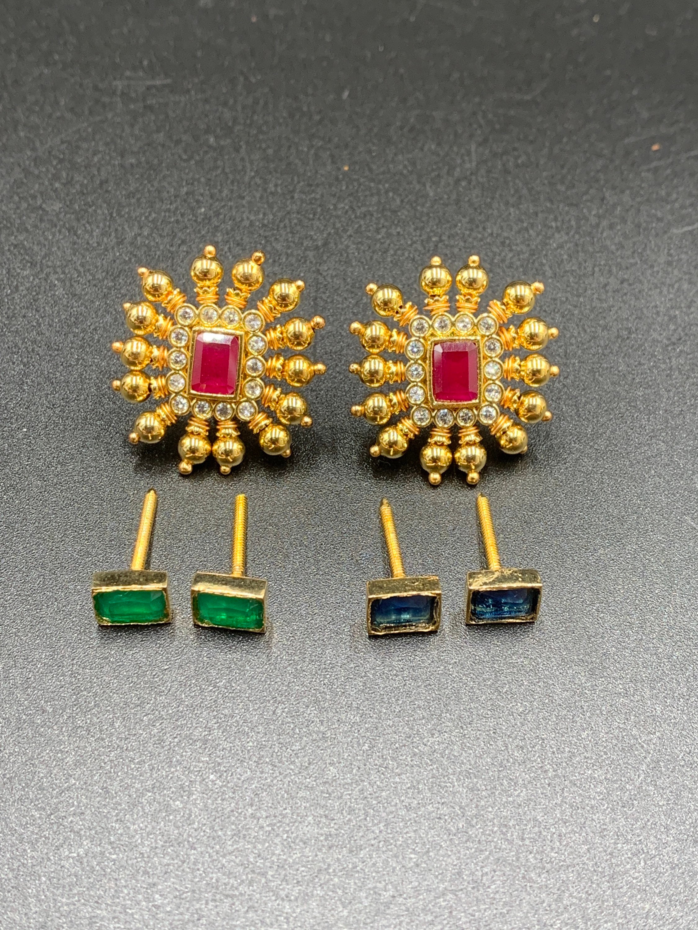 Square Shape Earrings Changeable Stone Studs Antique Studs