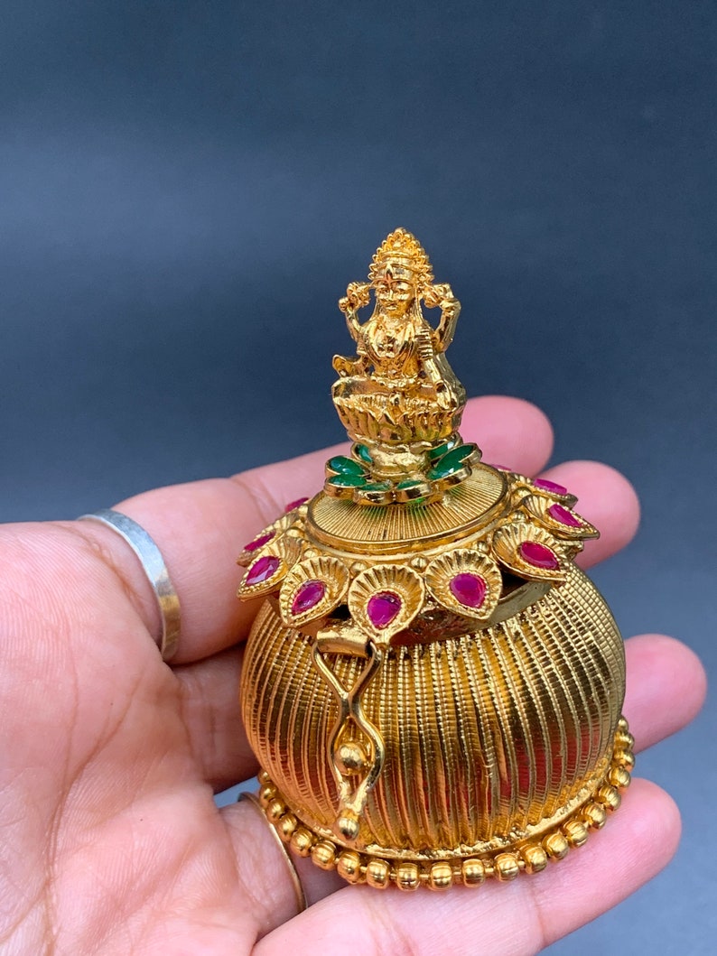 Kumkum Box/ Puja Item/ Ring Box/ Antique Box/ Lakshmi Devi Kumkum Box/ Sindhoor Box/ Jewelry Box/ Gifted Item image 6